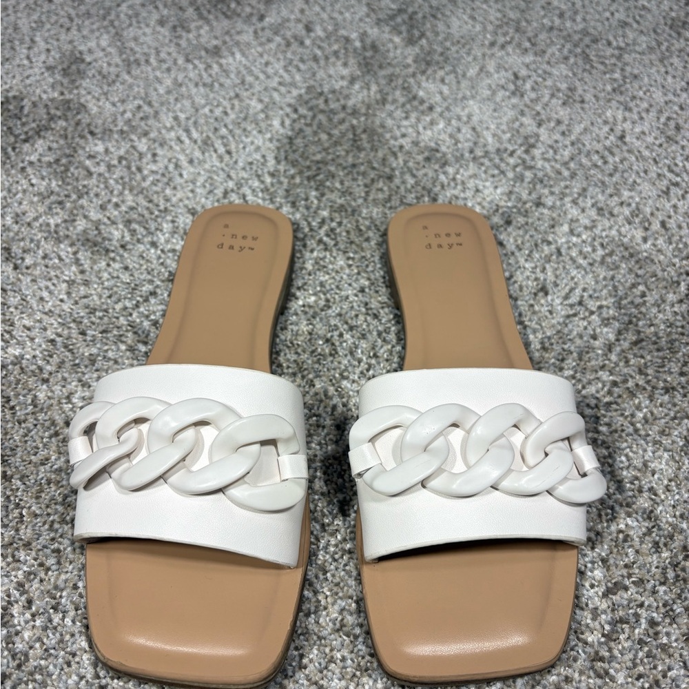 A New Day Women's Cream Chain Slide Sandals